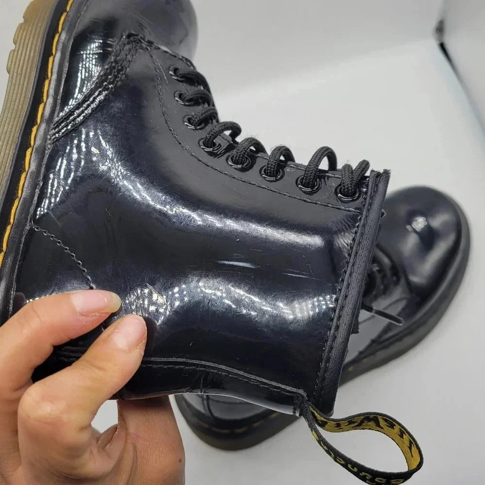 Dr. Martens Kids 1460 J Black Glossy Patent Leather Lace Up Ankle Boots US 12 - Picture 10 of 13